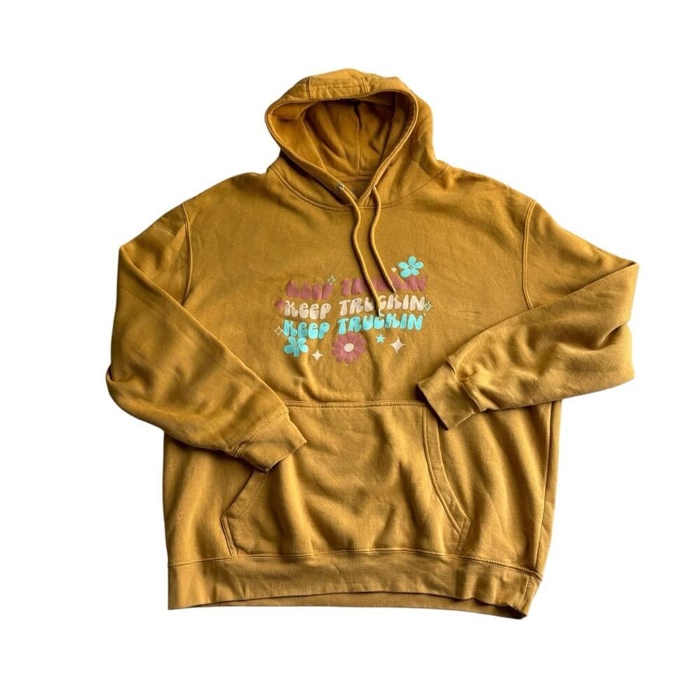 Southern Bliss Mustard Yellow “Keep Truckin’” Graphic Hoodie